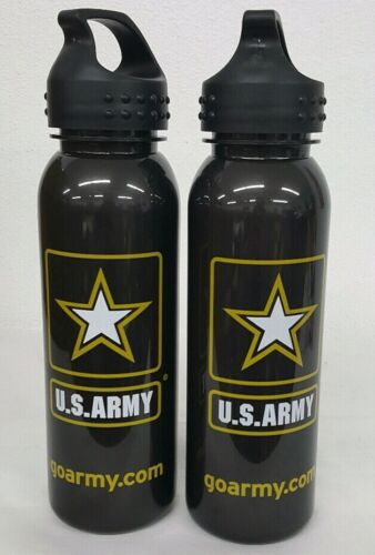 Army Black Plastic Sports Fitness Water Bottles NEW Lot of 2 United States U.S