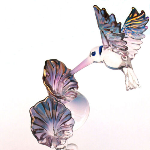 Hummingbird Figurine Sculpture Hand Blown Glass Crystal 24k Gold