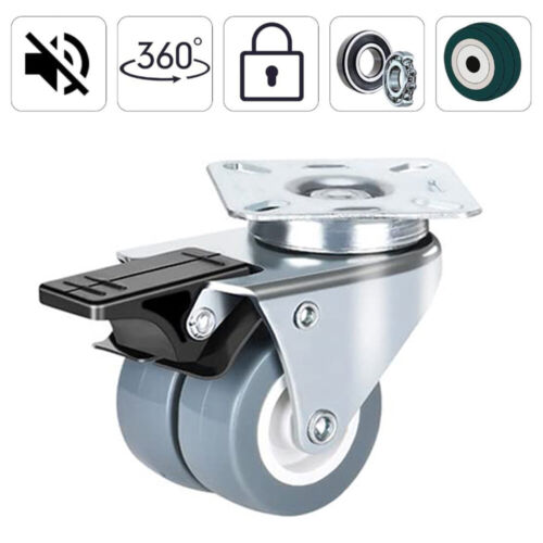 Dual Wheel Heavy Duty Swivel Plate Locking Casters 551 LBs 4 Pack-Silver Gray 