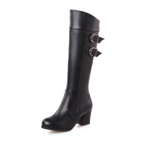 Women Knee-High Riding Boots Shoes Casual Block Heels Round Toe Winter Boots