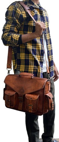 Jahrgang Leder Aktentasche Arbeitstasche Schultertasche UNI BAG Messenger Neu