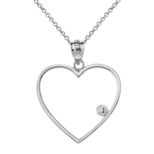 Details about   Solid Gold Diamond Heart Love Outline Openwork Pendant Necklace 