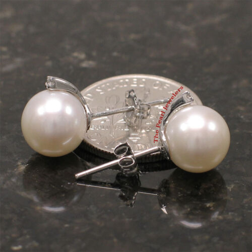 AAA 8.5-9mm Round White Cultured Pearl /& Diamond Stud Earring 14k White Gold TPJ