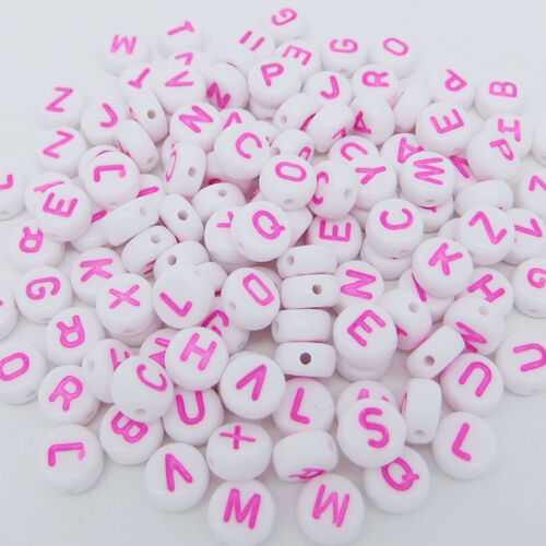 100pcs Acrylic Mixed Alphabet Letter Coin Round Flat Spacer Beads DIY 4x7mm 