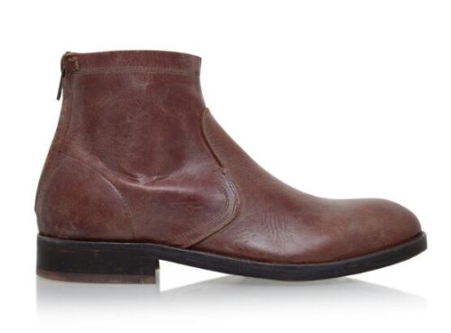 Size UK 8 H by Hudson Men's Tan Friar Zipper Leather Boots 