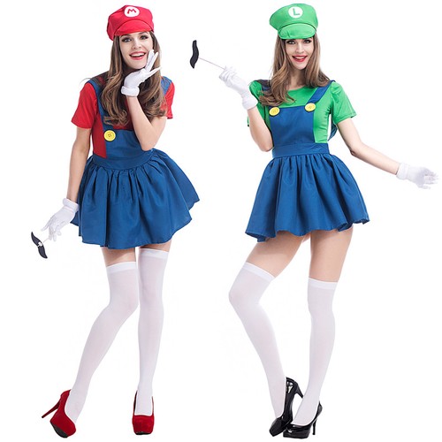 Mario and Luigi Costumes Adult Womens Super Plumber Bros Halloween Fancy Dress**