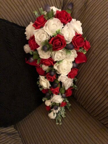 Scottish Mariage Fleurs Mariée Bouquet Chardons Lily/'s /& Rouge /& Blanc Roses