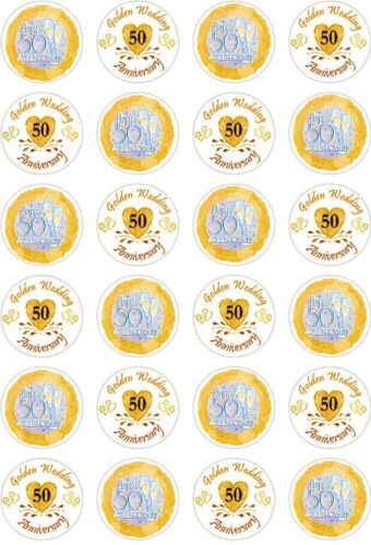 24 Golden Wedding 50th Anniversary Cupcake Cake Toppers Edible Rice Wafer Paper