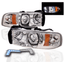 1994-2001 DODGE RAM CHROME PROJECTOR HALO HEADLIGHT LAMP+BLUE SIGNAL LED DRL SET