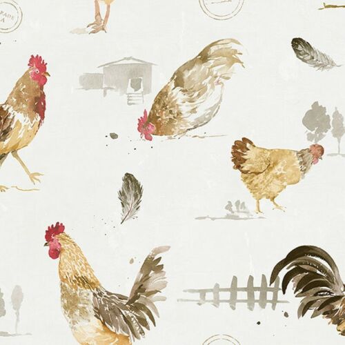 Chickens Wallpaper FK34433 country roosters red brown gold washable prepasted