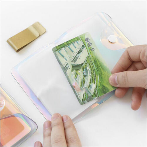 Clear Rainbow Design Hologram Transparent Credit Card Storage Wallet Holder QK 