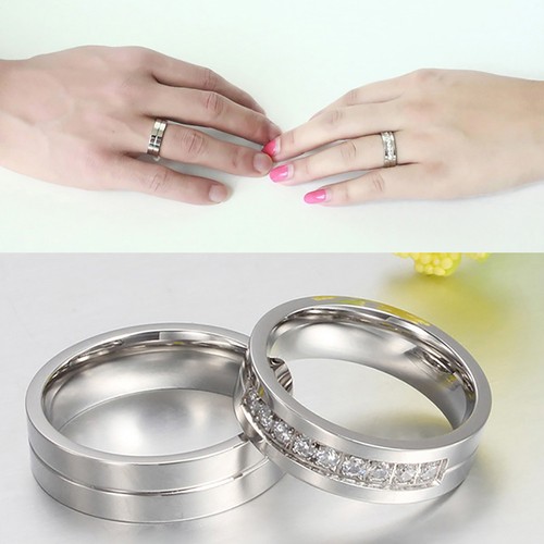 Cn /_ Homme Femme Acier Titane Strass Mariage Fiançailles Anneau Bague Sz 5-14 D