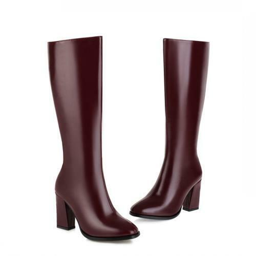 Details about  / Europe Women/'s Round Toe Zipper Chunky Heel Knee High Knight Boots Party 44//48 L