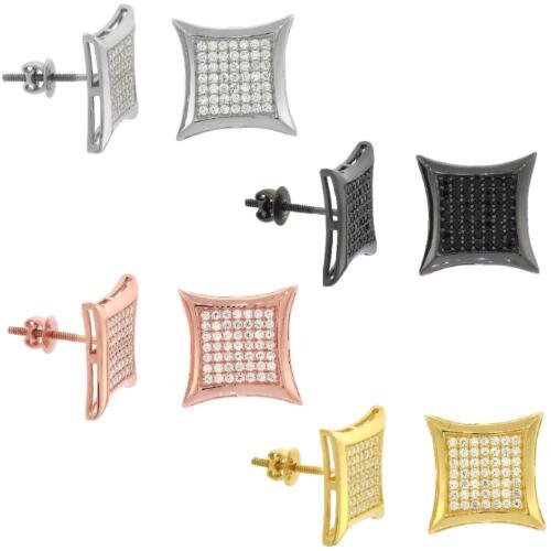 Sterling Silver Cubic Zirconia Micro Pave Curvy Square Screw Back Stud Earrings 
