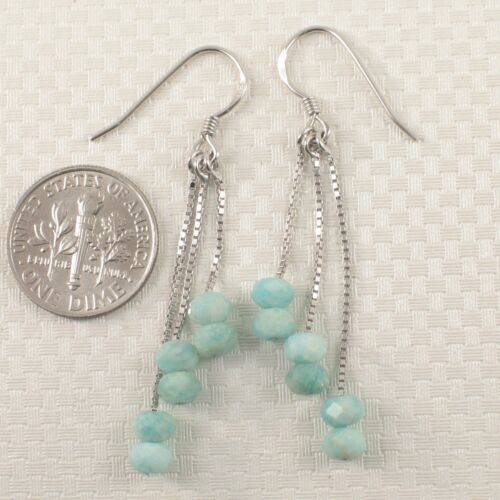 Solid Sterling Silver .925 Box Chain Faceted Amazonite Dangle Hook Earrings TPJ 