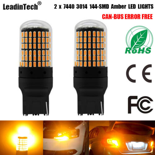 7440 Canbus Error Free LED Bulb 144 SMD Amber for Reverse Tail Turn Signal Light