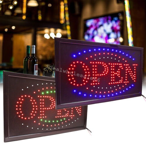 Bright LED Illuminated Neon Light Animated Motion w/ ON/OFF OPEN Business Sign 