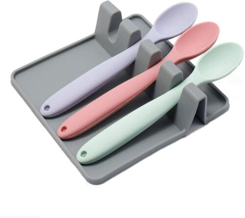 Silicone Spoon Rest with Drip Pad Kitchen Spatula Utensil Rest Heat Resistant 