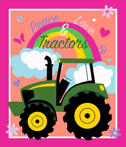 JOHN DEERE PEACE LOVE AND TRACTOR PANEL FABRIC CP64082
