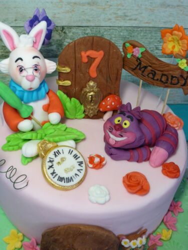 Edible Alice in Wonderland Rabbit,Cheshire Cat,Birthday,Handmade Cake Topper