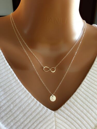 Layered 925 Sterling Silver Infinity And Initial Disc Details about   Personalized Necklace 