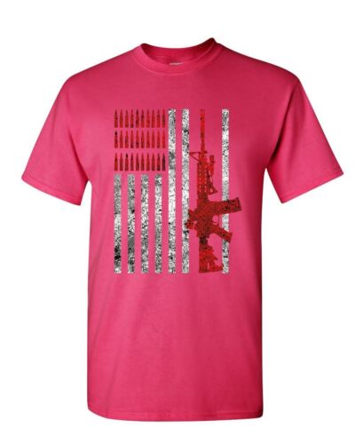 Americal Flag Rifle T-Shirt 2nd Amendment Bullets Ammo Patriotic Mens Tee Shirt