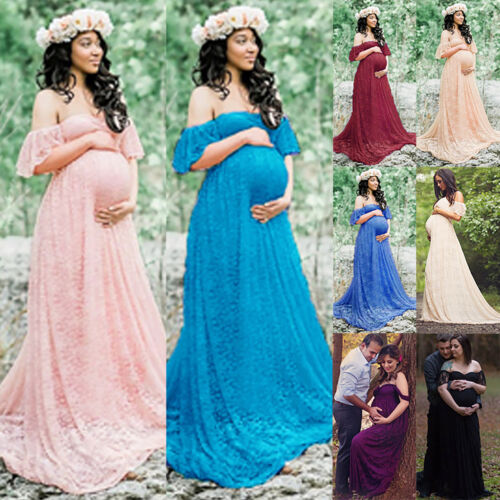 Kleider Schwangerschafts Umstandskleid Kleid Fotoshooting Lang Maxi Spitze Hochzeits Omnia Ae