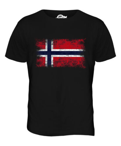 Norway Bandiera Effetto Consumato T-Shirt Uomo Top Norge Norvegese Noreg Maglia