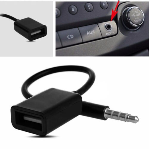 3.5mm Male AUX Audio Plug Jack To USB 2.0 Female Car MP3 Converter Cable