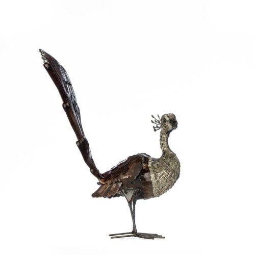 Metal Peacock Garden Ornament Sculpture Art Handmade Recycled Metal Bird