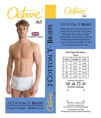 OCTAVE® 2 Pack Mens Soft 100% Combed Cotton Classic Y Style Full Briefs 