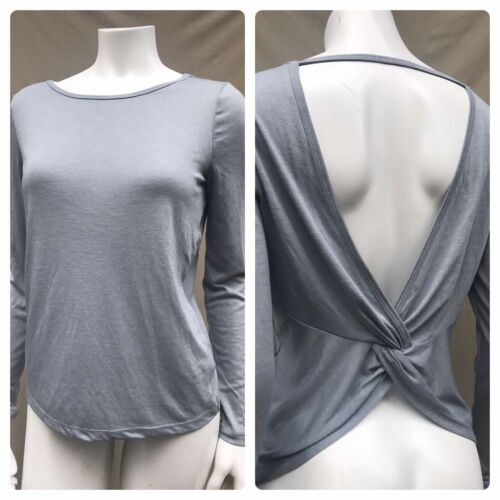 NEW GAP FIT GRAY Open Back Knot Tee Long Sleeve Pilates Yoga Top Shirt SMALL S
