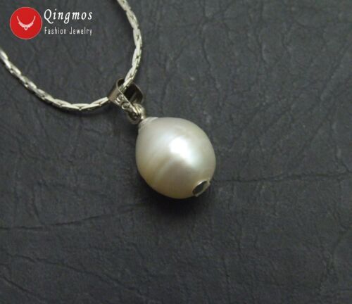 10-11mm Natural Rice White Pearl Pendant Necklace Women 16/" Chain Pearl Chokers