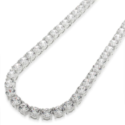 .925 Sterling Silver 5mm CZ Round Cut Rhodium Plated Tennis Necklace Chain 