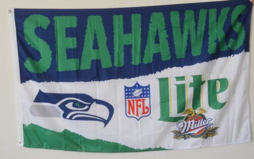 Miller Lite Beer Seattle seahawks  Flag Banner Man Cave 3x5Feet 