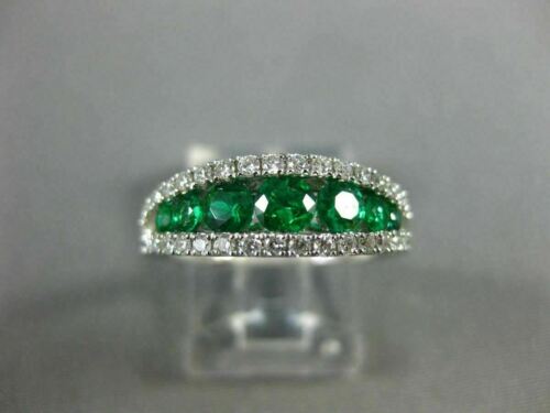 2 Ct Diamond & Emerald 14K White Gold Over Semi Eternity Anniversary Ring 