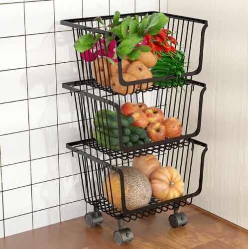 3//4//5 Tier Multifunction Fruit Vegetable Basket Storage Moving Trolley Kitchen