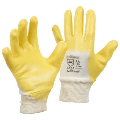 12 Paar hochwertige Handschuhe NITRIL beschichtet gelb Arbeitshandschuhe 