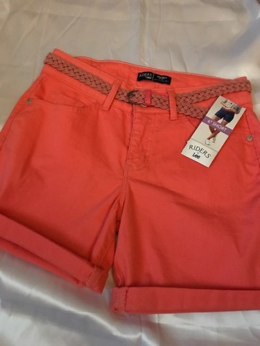 RIDERS by LEE WOMEN/'S MID RISE SHORTS SIZE 14 PEACH COLOR WITH WOVEN BELT