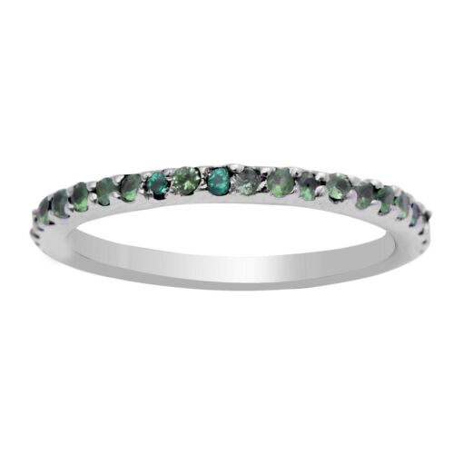 925 Sterling Silver Emerald Round Cut Eternity Band Stackable Wedding Ring