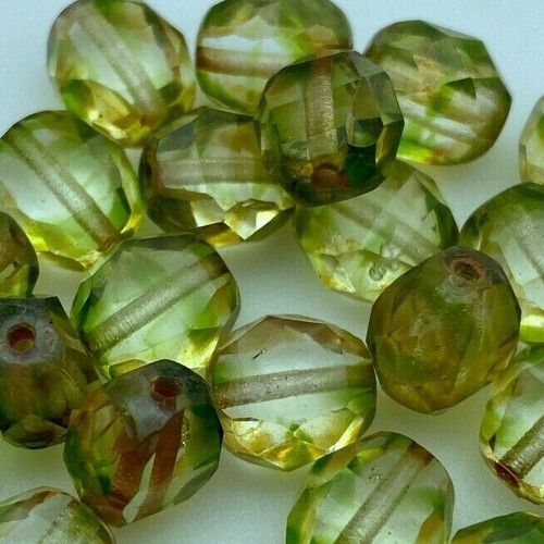 Faceted Picasso Greenish Brown Czech Glass GCG39 8mm