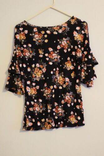 No Comment NY ~ LA Black floral pattern Blouse Shirt ____________ R1D2 