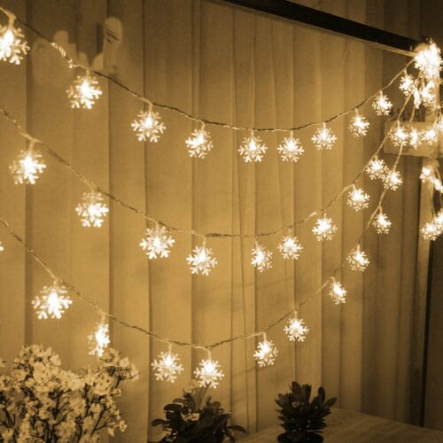 Plug In 100 LED Snowflake String Fairy Lights Christmas Xmas Party Lamp Decor US 