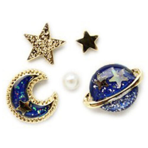 5PCS Moon Star Planet Stud Earrings Charm Ear Stud Lady Jewelry Birthday Gift/_Lq