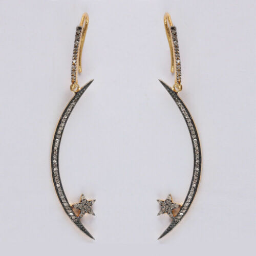 Details about  / Sterling Silver Pave Diamond CRESCENT MOON Dangle Earrings Jewelry GG