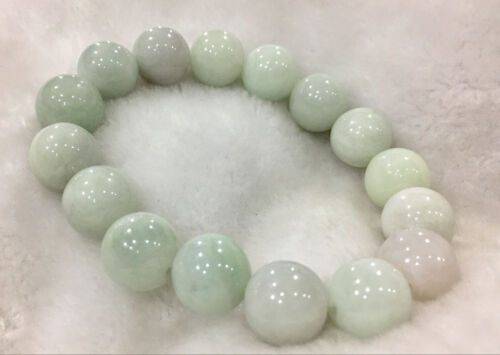 100/% naturel 14 mm une lumière vert émeraude jade ronde Gem Bracelet AAAA
