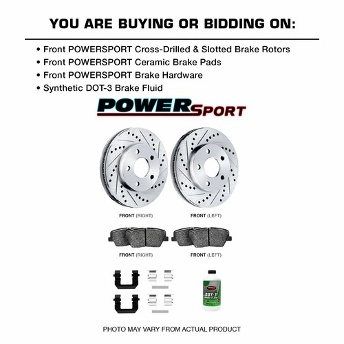 For 2017 Ford Escape Front PowerSport Drill Slot Brake Rotors+Ceramic Brake Pads