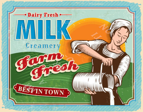 Farm Fresh Milk Large Métal Tin Signe Affiche Plaque Murale 
