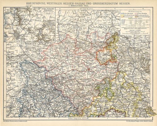 Wesfalen B14 I Hessen-Nassau.. Landkarte 1895: Reinprovinz Nördlicher Teil