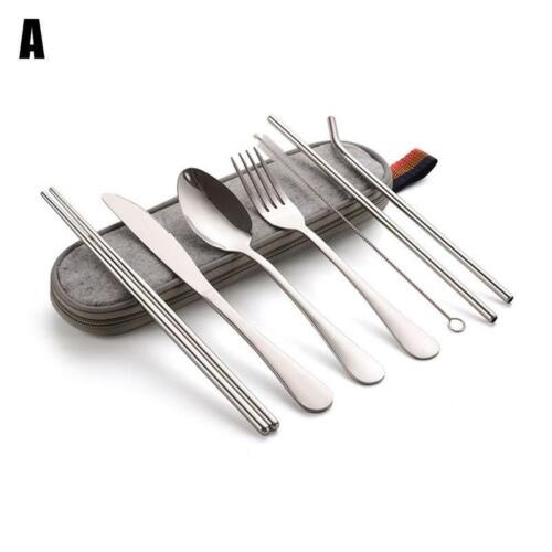 8 Pcs//set Dinnerware Set Travel Camping Cutlery Reusable  Fork Chopsticks Case